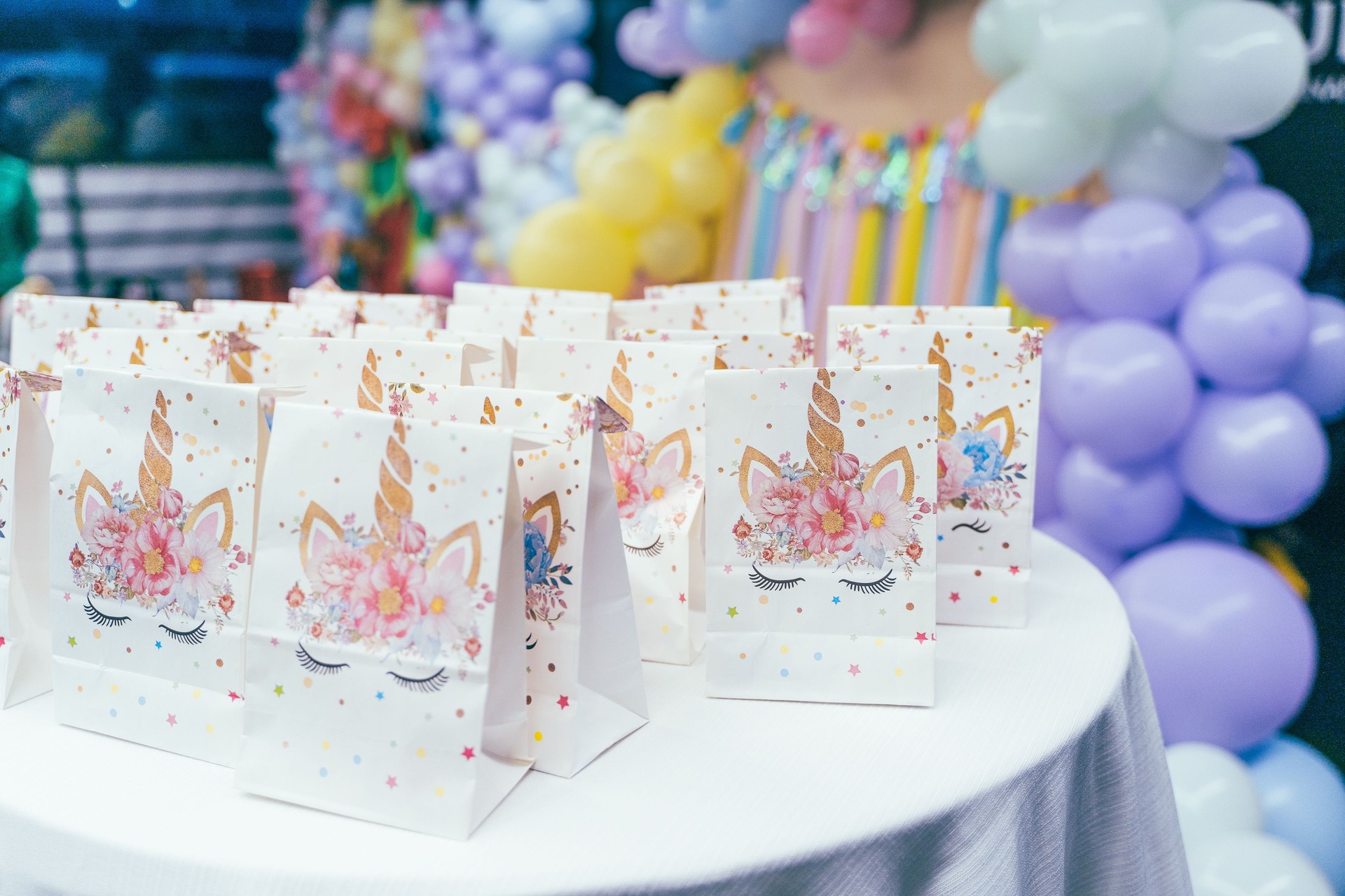 Unicorn Gift Bags on Display at Colorful Party Table