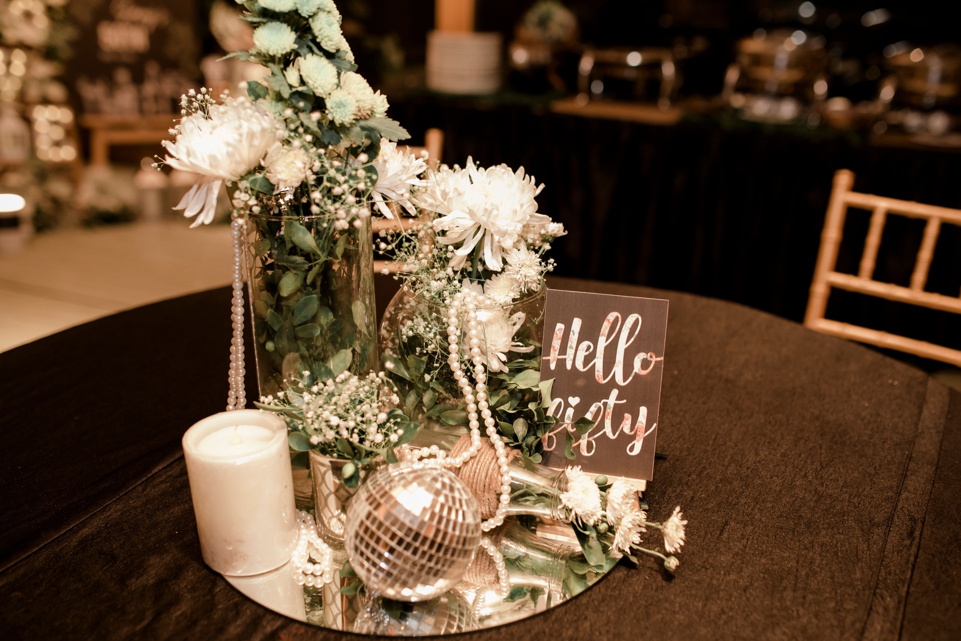 Birthday party decoration flower arrangement stock photo