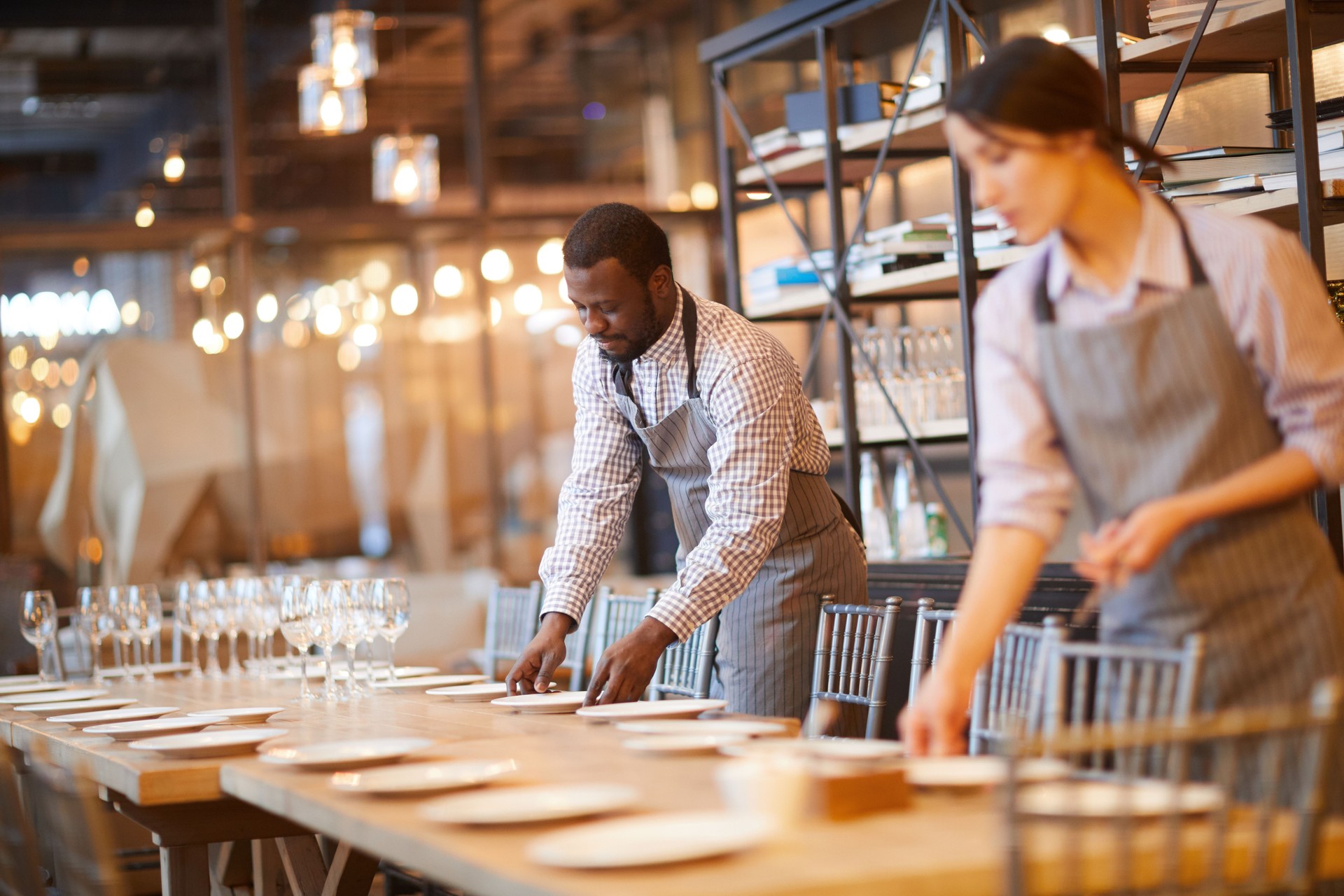 Waiters Serving Table for Banquet